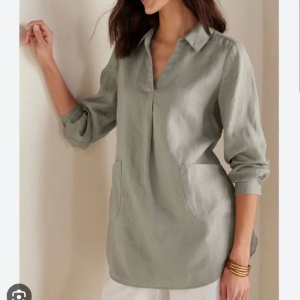 Soft Surroundings Livia 100% linen collared tunic small